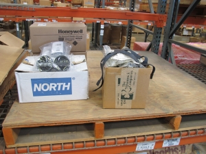 LOT TO INCLUDE: RESPIRATORS, RESPIRATOR CARTRIDGES, AIR FILTER ASSEMBLIES, ALL PURPOSE ABSORBENT, PLASTIC FACE HOODS. LOADING & HANDLING FEE $15-4177